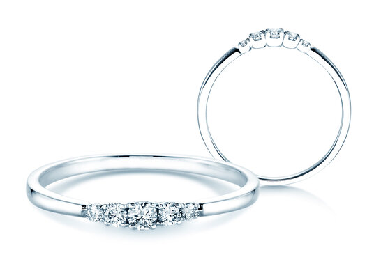 Engagement ring 5 Diamonds in 14K white gold with diamonds 0.15ct G/SI