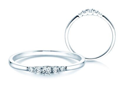 Engagement ring 5 Diamonds in 14K white gold with diamonds 0.15ct