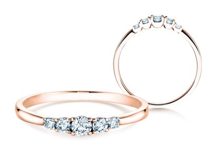 Engagement ring 5 Diamonds in 14K rosé gold with diamonds 0.15ct G/SI