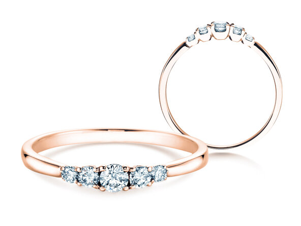 Engagement ring 5 Diamonds in 18K rosé gold with diamonds 0.15ct G/SI
