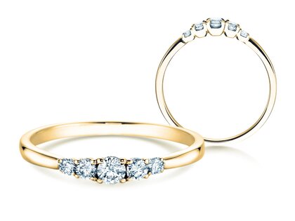 Engagement ring 5 Diamonds in 14K yellow gold with diamonds 0.15ct G/SI