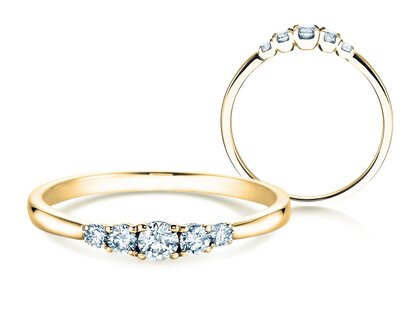 Engagement ring 5 Diamonds in 14K yellow gold with diamonds 0.15ct G/SI