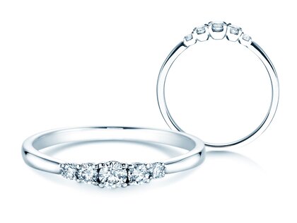 Engagement ring 5 Diamonds in 18K white gold with diamonds 0.25ct G/SI