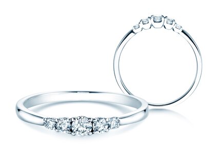Engagement ring 5 Diamonds in platinum 950/- with diamonds 0.25ct G/SI