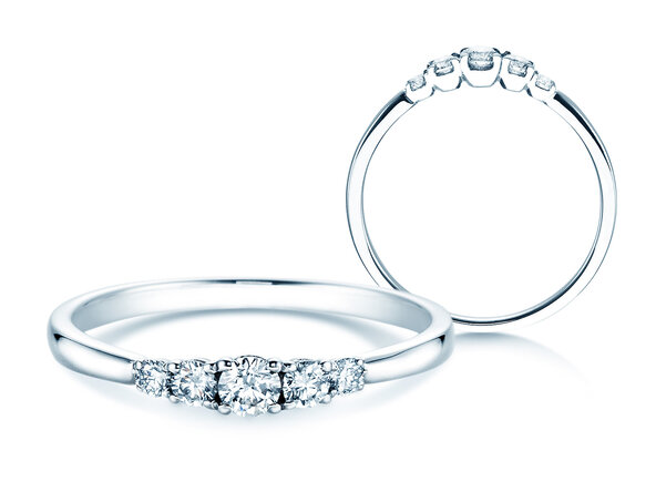 Engagement ring 5 Diamonds in 18K white gold with diamonds 0.25ct G/SI