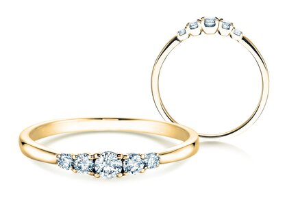 Engagement ring 5 Diamonds in 14K yellow gold with diamonds 0.25ct