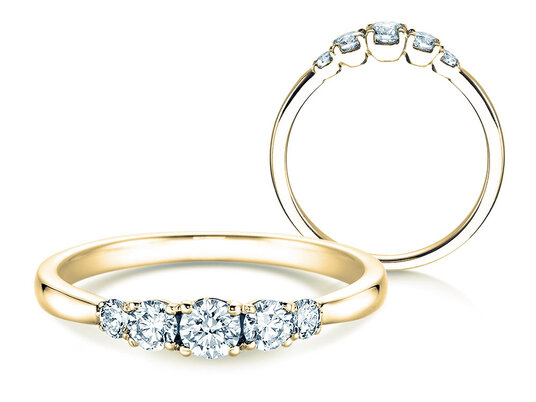 Engagement ring 5 Diamonds in yellow gold