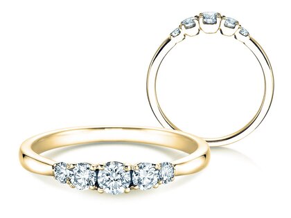Engagement ring 5 Diamonds in 18K yellow gold with diamonds 0.40ct G/SI
