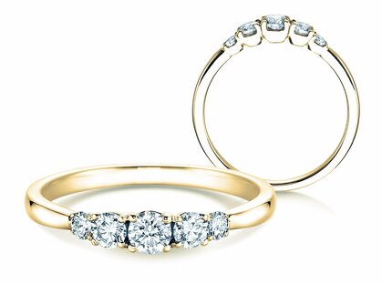 Engagement ring 5 Diamonds in 14K yellow gold with diamonds 0.40ct