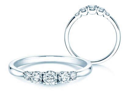 Engagement ring 5 Diamonds in 14K white gold with diamonds 0.40ct