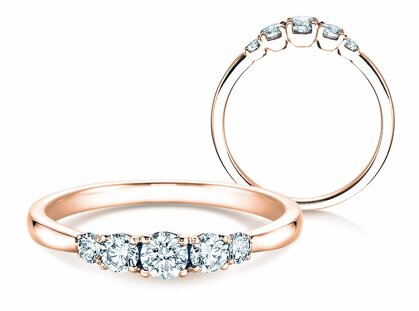Engagement ring 5 Diamonds in 14K rosé gold with diamonds 0.40ct