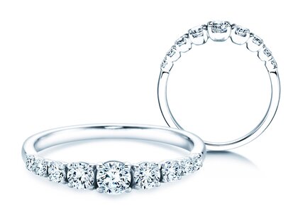 Engagement ring 9 Diamonds in platinum 950/- with diamonds 0.27ct G/SI