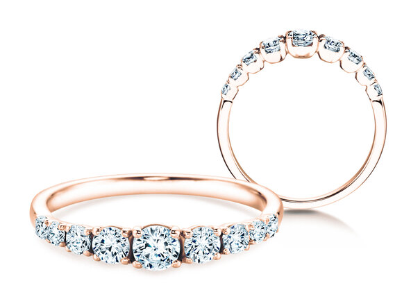 Engagement ring 9 Diamonds in 18K rosé gold with diamonds 0.27ct G/SI