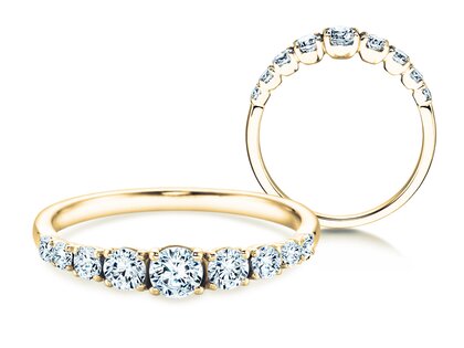 Engagement ring 9 Diamonds in 18K yellow gold with diamonds 0.27ct G/SI