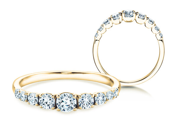 Engagement ring 9 Diamonds in 18K yellow gold with diamonds 0.27ct G/SI