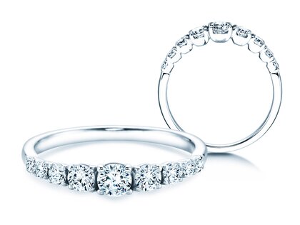 Engagement ring 9 Diamonds in 18K white gold with diamonds 0.61ct G/SI