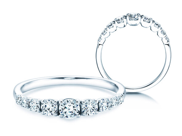 Engagement ring 9 Diamonds in 18K white gold with diamonds 0.61ct G/SI
