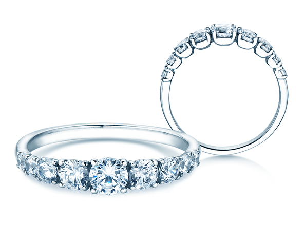 Engagement ring 9 Diamonds in 9K white gold with diamonds 1.00ct G/SI