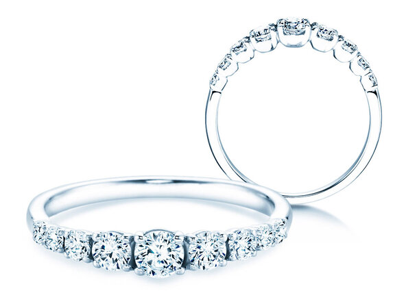 Engagement ring 9 Diamonds in 14K white gold with diamonds 0.43ct G/SI