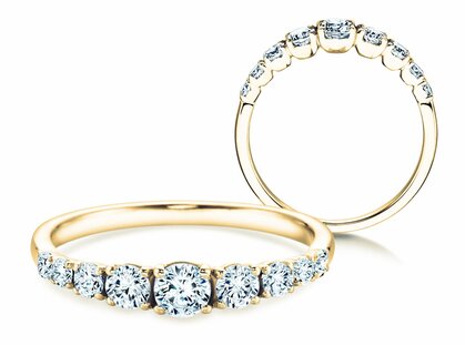 Engagement ring 9 Diamonds in 14K yellow gold with diamonds 0.43ct