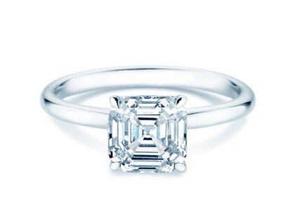 Engagement ring Asscher Cut in 9K white gold with lab-grown diamond 0.15ct E/VS