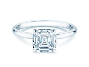 Engagement ring Asscher Cut in 9K white gold with lab-grown diamond 0.15ct E/VS