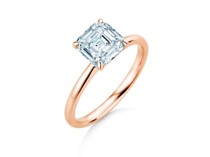 Engagement ring Asscher Cut in 9K rosé gold with lab-grown diamond 0.15ct E/VS