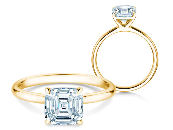 Engagement ring Asscher Cut in 9K yellow gold with lab-grown diamond 0.15ct E/VS