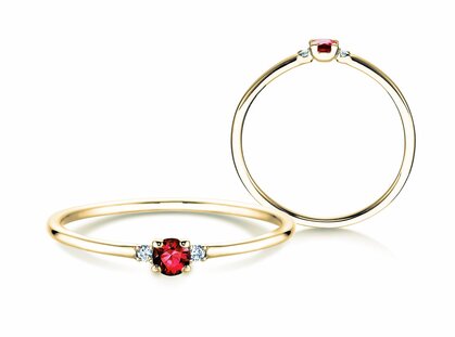 Engagement ring Glory Petite in 14K yellow gold with ruby 0.08ct and diamonds 0.02ct