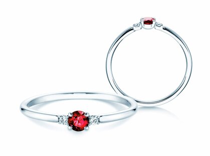 Engagement ring Glory Petite in 14K white gold with ruby 0.16ct and diamonds 0.04ct
