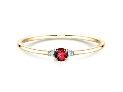 Engagement ring Vivid Petite in 14K yellow gold with ruby 0.08ct and diamonds 0.02ct