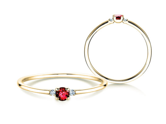 Engagement ring  in 9K white gold with ruby 0.08ct and diamonds 0.02ct