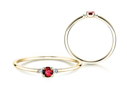 Engagement ring Vivid Petite in 14K yellow gold with ruby 0.08ct and diamonds 0.02ct