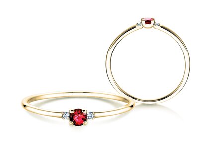 Engagement ring Vivid Petite in 14K yellow gold with ruby 0.08ct and diamonds 0.02ct