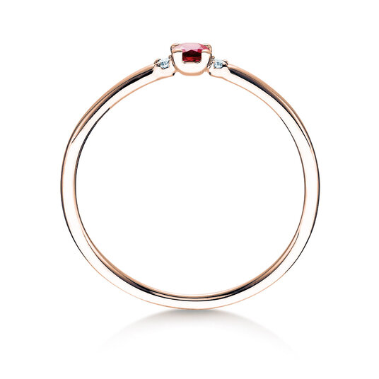 Engagement ring  in 9K rosé gold with ruby 0.08ct and diamonds 0.02ct