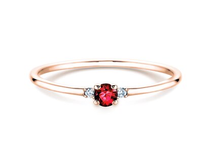 Engagement ring  in 9K rosé gold with ruby 0.08ct and diamonds 0.02ct