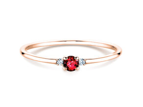 Engagement ring  in 9K rosé gold with ruby 0.08ct and diamonds 0.02ct