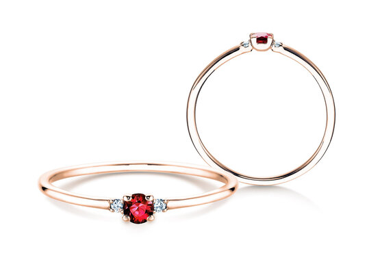 Engagement ring  in 9K white gold with ruby 0.08ct and diamonds 0.02ct