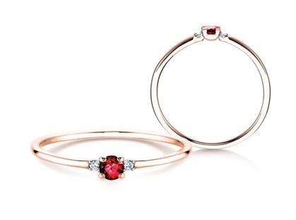 Engagement ring Vivid Petite in 14K rosé gold with ruby 0.08ct and diamonds 0.02ct