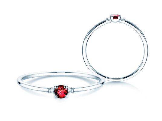 Engagement ring  in 9K white gold with ruby 0.08ct and diamonds 0.02ct