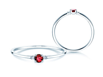 Engagement ring  in 9K white gold with ruby 0.08ct and diamonds 0.02ct