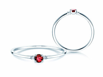 Engagement ring in 9K white gold with ruby 0.08ct and diamonds 0.02ct