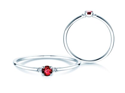 Engagement ring  in 9K white gold with ruby 0.08ct and diamonds 0.02ct