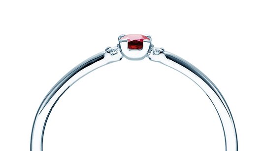 Engagement ring  in 9K white gold with ruby 0.08ct and diamonds 0.02ct