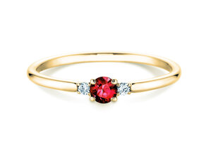 Engagement ring Vivid Petite in 14K yellow gold with ruby 0.16ct and diamonds 0.04ct
