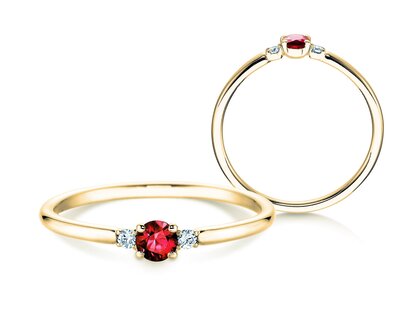 Engagement ring Vivid Petite in 14K yellow gold with ruby 0.16ct and diamonds 0.04ct