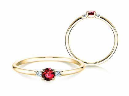 Engagement ring Vivid Petite in 14K yellow gold with ruby 0.16ct and diamonds 0.04ct