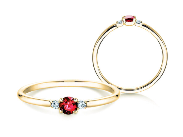 Engagement ring Vivid Petite in 14K yellow gold with ruby 0.16ct and diamonds 0.04ct