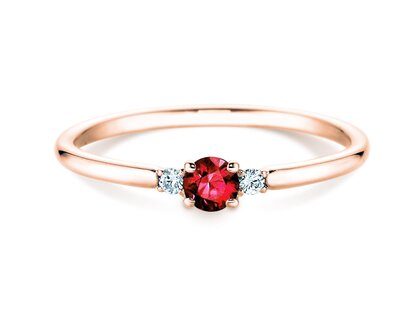Engagement ring Vivid Petite in 14K rosé gold with ruby 0.16ct and diamonds 0.04ct