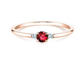 Engagement ring Vivid Petite in 14K rosé gold with ruby 0.16ct and diamonds 0.04ct